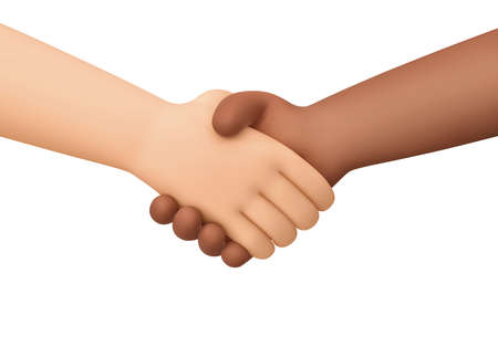 Black and white human hands in a handshake isolated on white background. 3D renderingの写真素材