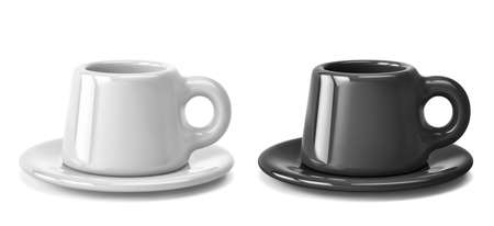 White and black coffee cups isolated on white background. 3D renderingの写真素材