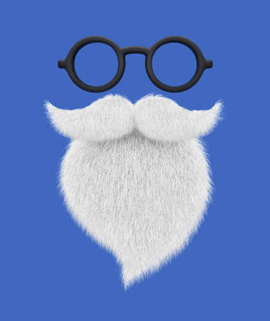 Santa's  beard, mustache and glasses isolated on blue background. 3D renderingの写真素材