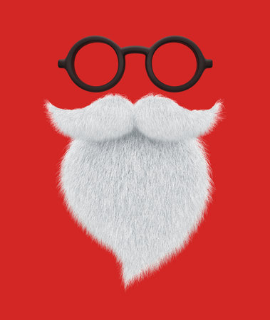 Santa's  beard, mustache and black glasses isolated on red background. 3D renderingの写真素材