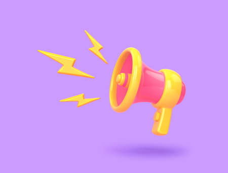 Cartoon megaphone isolated on purple background. 3D renderingの写真素材