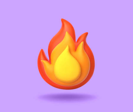 Cartoon fire flame isolated on purple background. 3D renderingの写真素材