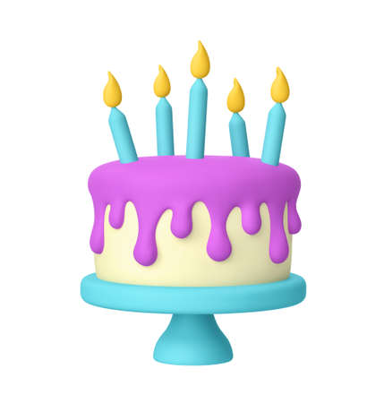 Cartoon cake with candles isolated on white background. 3D renderingの写真素材