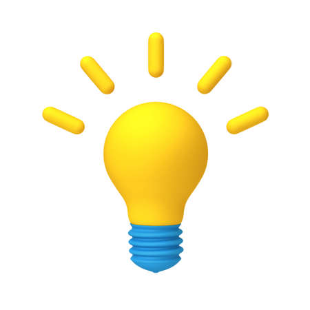 Cartoon light bulb isolated on white. Idea, thinking concept. 3D renderingの写真素材