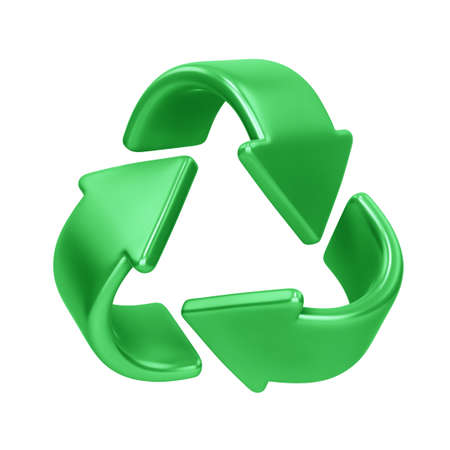 Green recycling symbol, recycle icon isolated on white. 3D renderingの写真素材
