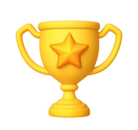 Cartoon winners trophy, champion cup with star isolated on white. 3D renderingの写真素材