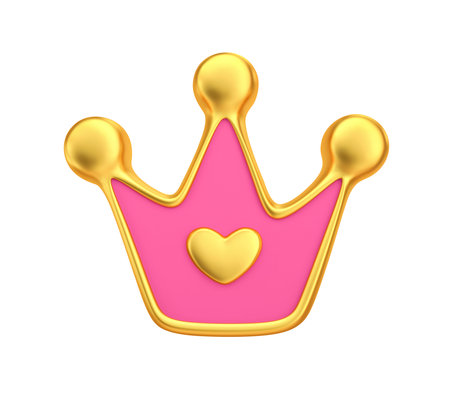 Gold and pink royal crown with heart. Princess crown icon isolated on white. 3D renderingの写真素材