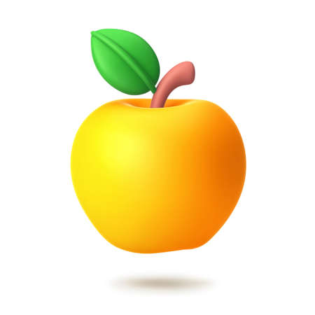 Cartoon yellow apple isolated on white background. 3D rendering with clipping pathの写真素材