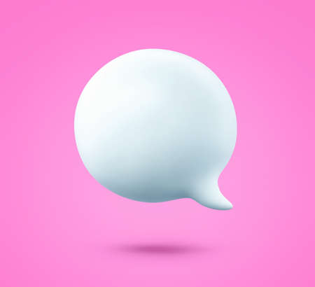 Cartoon speech bubble, talking cloud isolated on pink background. 3D rendering with clipping pathの写真素材