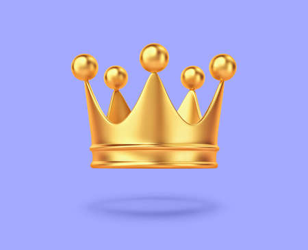 Golden crown isolated on blue background. 3D renderingの写真素材