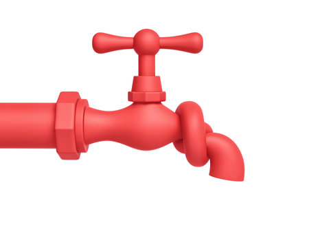 Red water tap tied in knot isolated on white. economic concept sanctions. 3D renderingの写真素材
