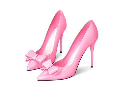 Pink high heels shoes with bow decoration isolated on white background. 3D renderingの写真素材