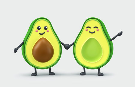 Happy smiling couple of avocado isolated on gray background. 3D renderingの写真素材