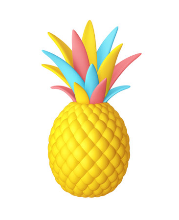 Cartoon yellow pineapple isolated on white background. 3D renderingの写真素材