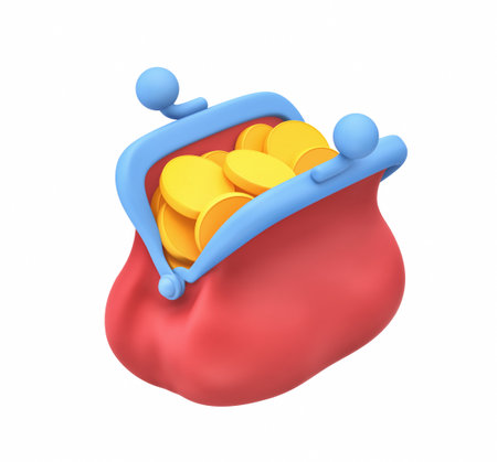 Purse icon. Red and blue purse with coins isolated on white. 3D renderingの写真素材