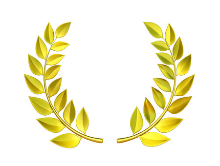Gold laurel wreath isolated on white. 3D renderingの写真素材