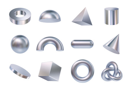 Geometric shapes set. metal objects for design. 3D renderingの写真素材