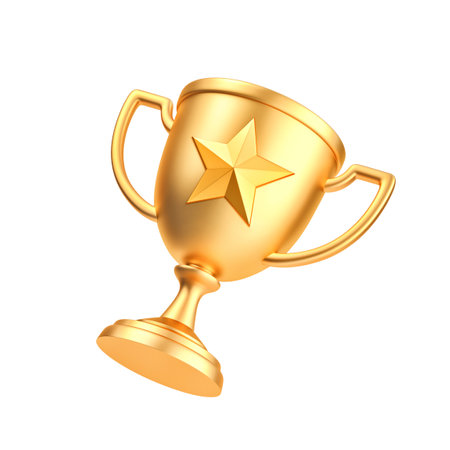 Golden champion cup with star isolated on white backgroung. 3D renderingの写真素材