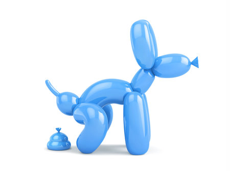 Blue balloon in the shape of pooping dog isolated on white. 3D renderingの写真素材