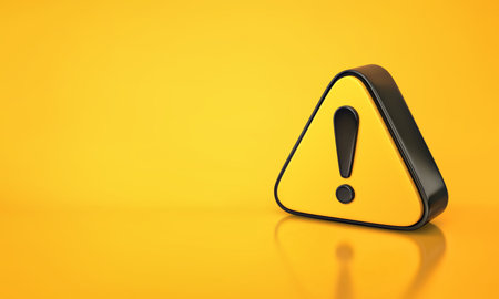 Black and yellow warning sign with exclamation mark on yellow background. 3D renderingの写真素材