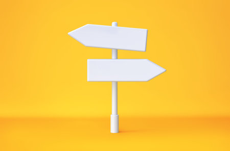 Left and right direction sign on yellow background. 3D renderingの写真素材