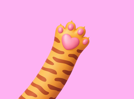 Tiger paw with heart isolated on purple background. 3D renderingの写真素材