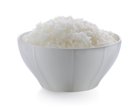 bowl full of rice on white with clipping pathの写真素材