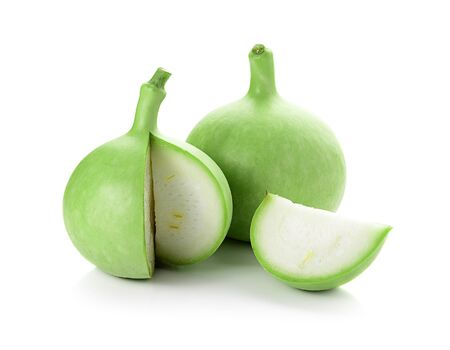 edible green calabash isolated on white backgroundの写真素材