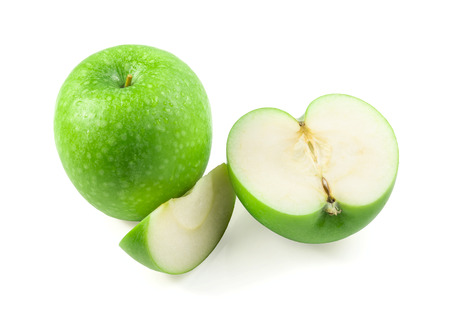 green apple isolated on a white background, photography, with clipping pathsの写真素材