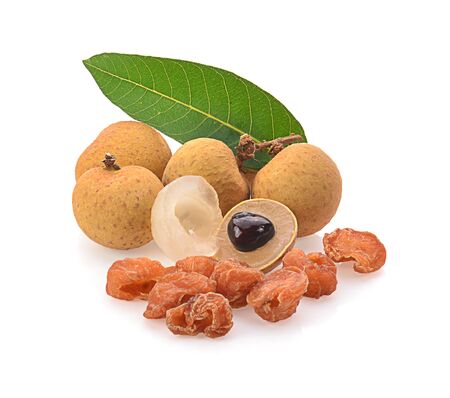 Dried longan and Longan isolated on a white background, photographyの写真素材
