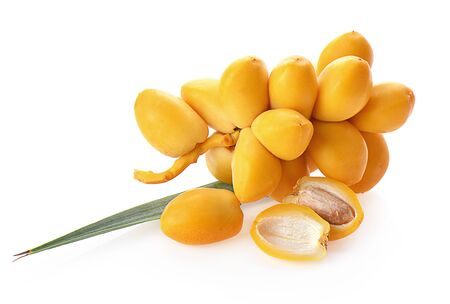 yellow date palm fruit  isolated on a white background, photographyの写真素材