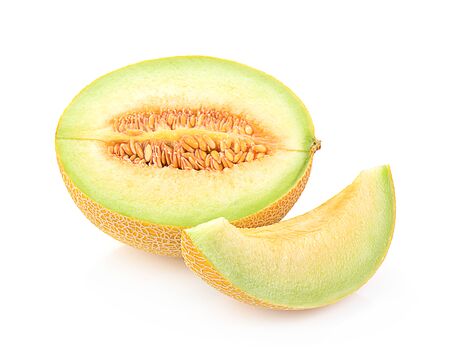Yellow sweet melon isolated on white backgroundの写真素材