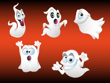 vector illustration of five spooky halloween ghostsのイラスト素材