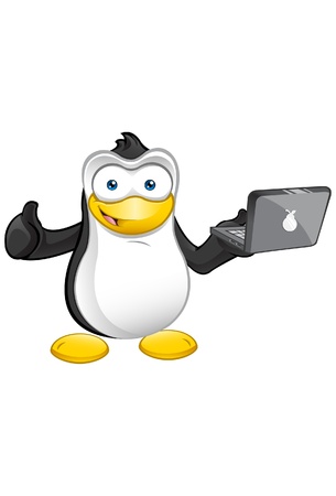 A cute  illustration of a penguin with a laptop.のイラスト素材