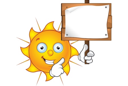 Sun Character Holding blank Signのイラスト素材