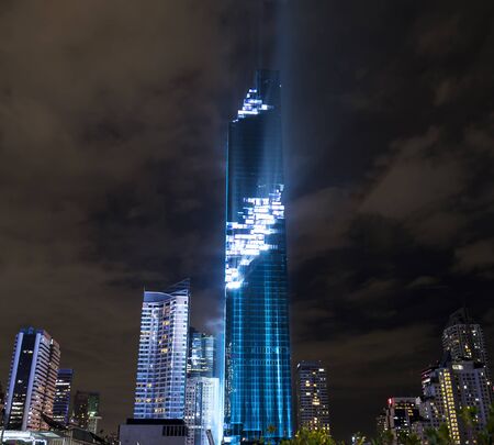 BANGKOK - THAILAND 29th AUGUST, 2016 : Night of lights cityscape for grand opening of Mahanakhon building. The new highest building in Thailand.のeditorial素材