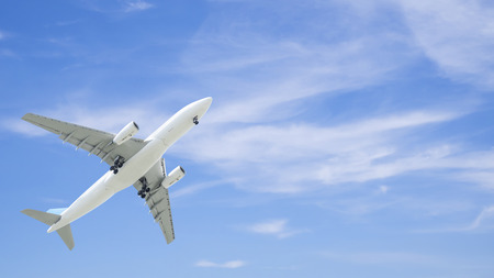 Airplane flying under blue sky and white cloud