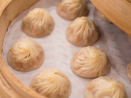 Closeup of Xiao Long Bao, Streamed Pork Dumplings Taiwan food (Selective Focus)の写真素材