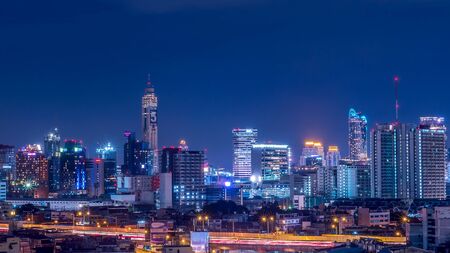 Night light cityscape view with modern building in Bangkok, Thailandの写真素材