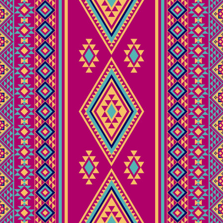Colorful Navajo pattern vector illustration background. Native American seamless pattern. Geometric ornament, ethnic design for use in fashion, textile, clothes, home decoration, fabric, batik.のイラスト素材