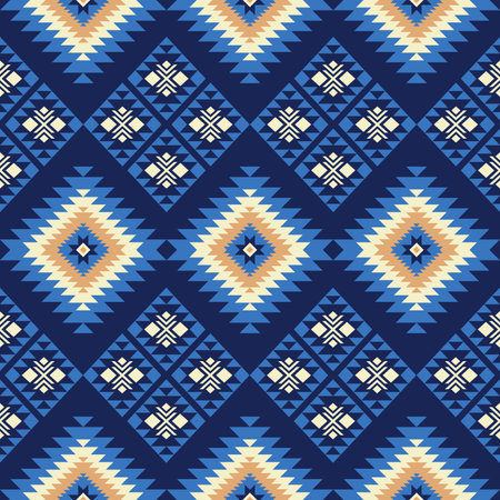 Blue Beige Color of Native American pattern, Navajo design. Native American ornament. Abstract...