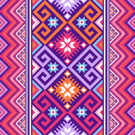 Colorful Native American pattern, Navajo design. Native American ornament. Abstract geometric background traditional ethic for decoration, clothing, fabric, textile, fashion.のイラスト素材