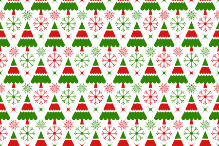 Red Green color of Christmas seamless pattern. Snowflakes, snowman and Christmas objects background design for decoration on Christmas card, banner, wrapping, wallpaper, textile, fashion.のイラスト素材