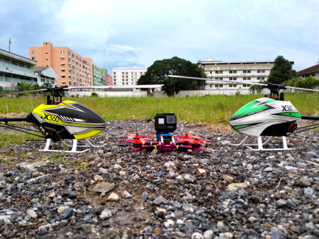 RC Helicopters, drone on the ground, Bangkok, Thailand - 18 September, 2020: RC Helicopters on the...