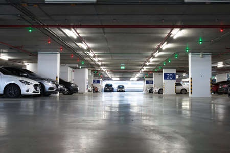Smart parking guidance in department store with light overhead. Car lot : 13 October 2020 - Bangkok,...