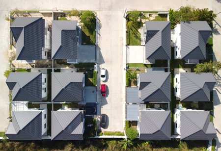 Aerial view of modern residential, house development in suburb Thailand. Investment concept.の写真素材