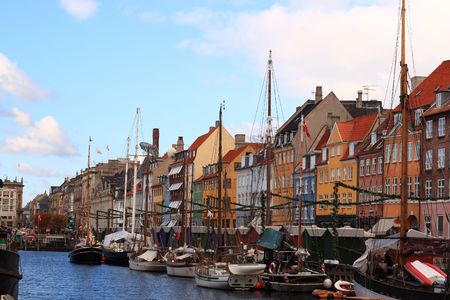 Copenhagen's harbor, colorful Nyhawn areaの写真素材