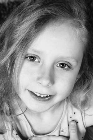Black&white portrait of young girlの写真素材