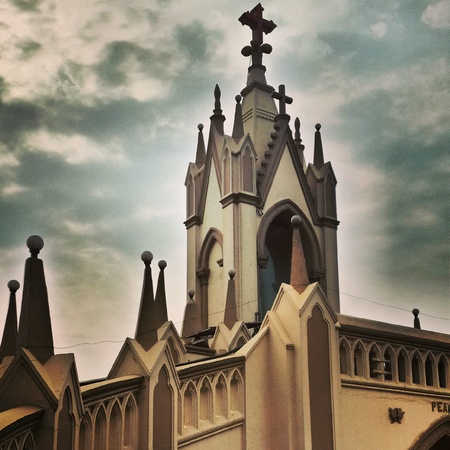 Mont Merry church in Bandra, Mumbai on a summer evening. の素材