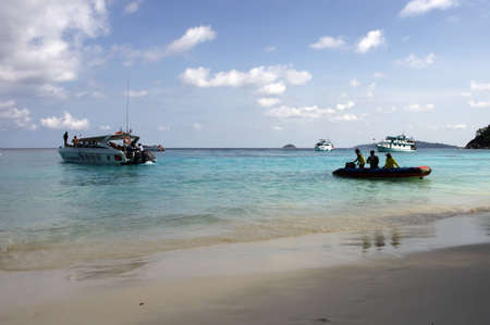 Boats float away from the island of Koh miangのeditorial素材